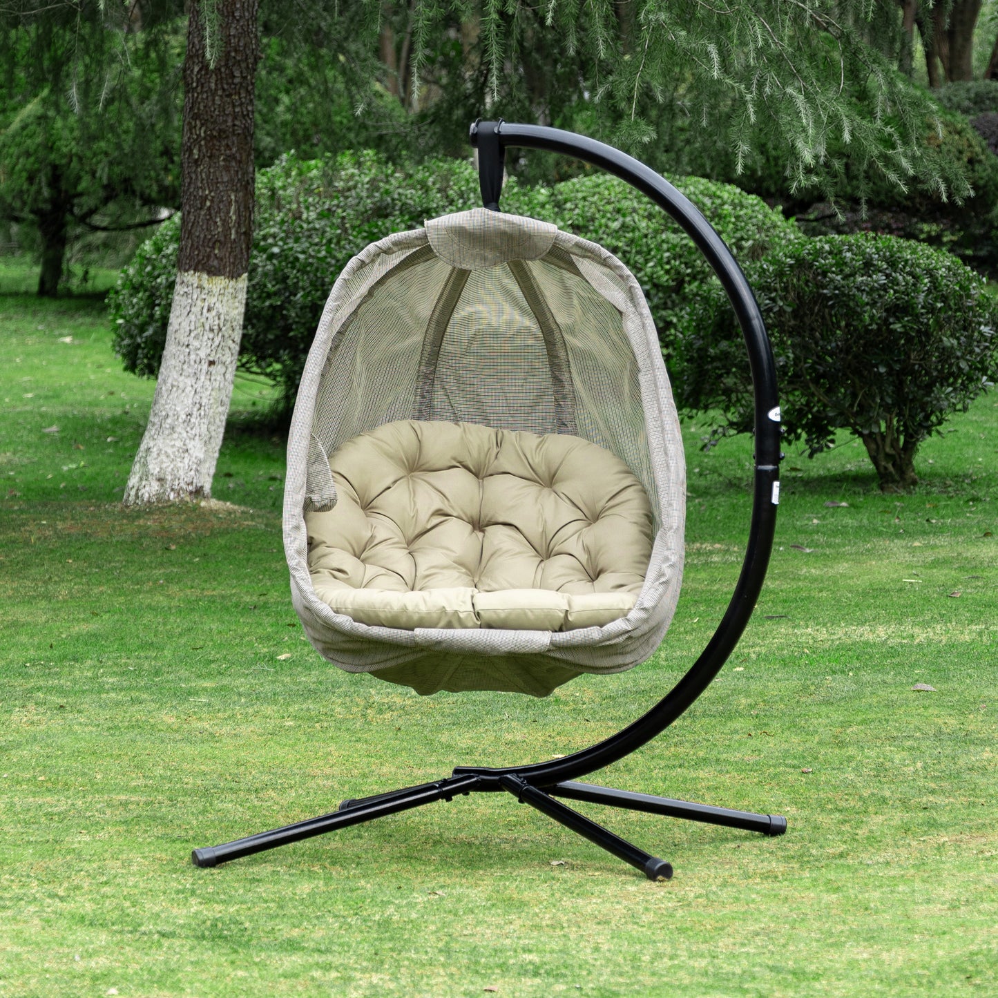 Outsunny Folding Hanging Egg Chair with Cushion and Stand for Indoor or Outdoor in Beige