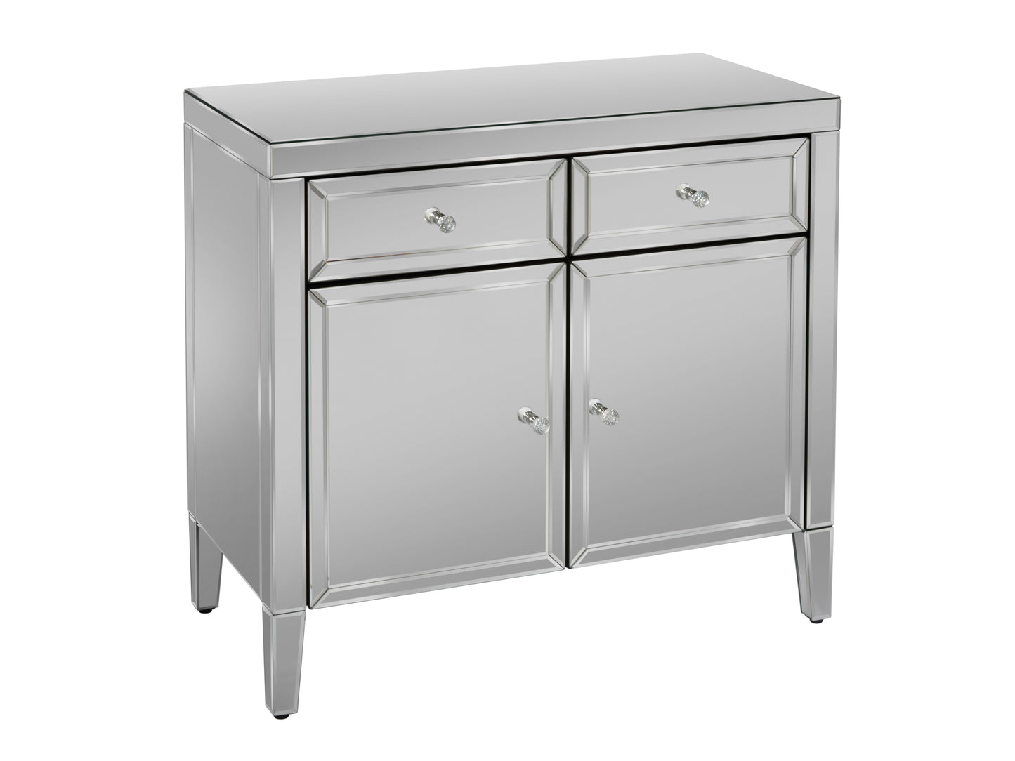 Valencia 2 Drawer Sideboard - Mirrored Finish with Crystal Effect Handles