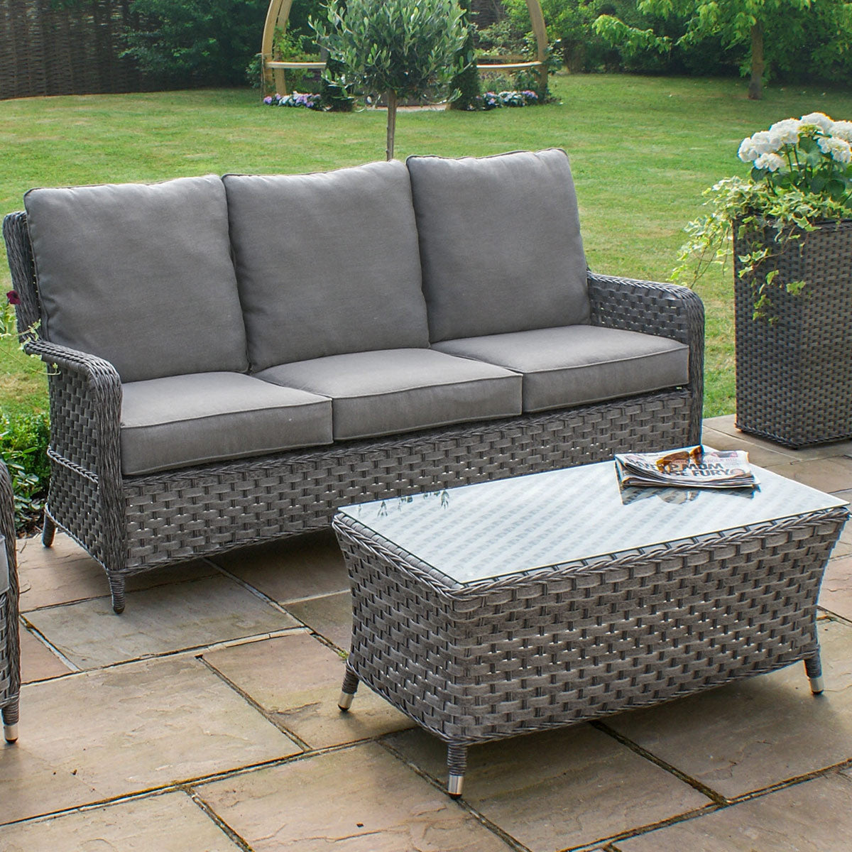 Victoria 3 Seat High Back Sofa Set in Grey