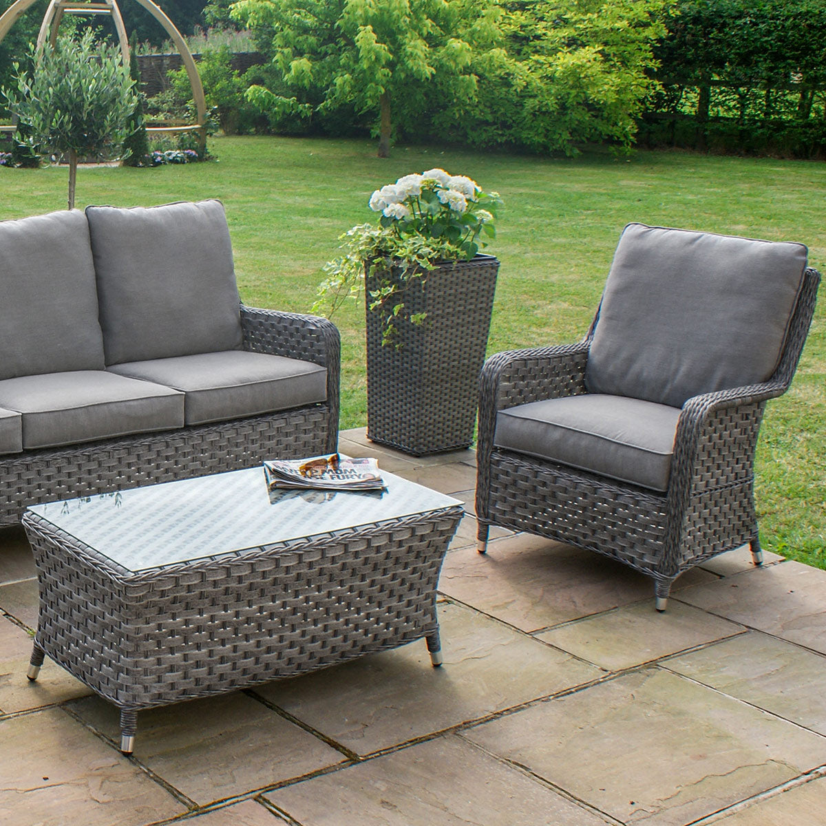 Victoria 3 Seat High Back Sofa Set in Grey