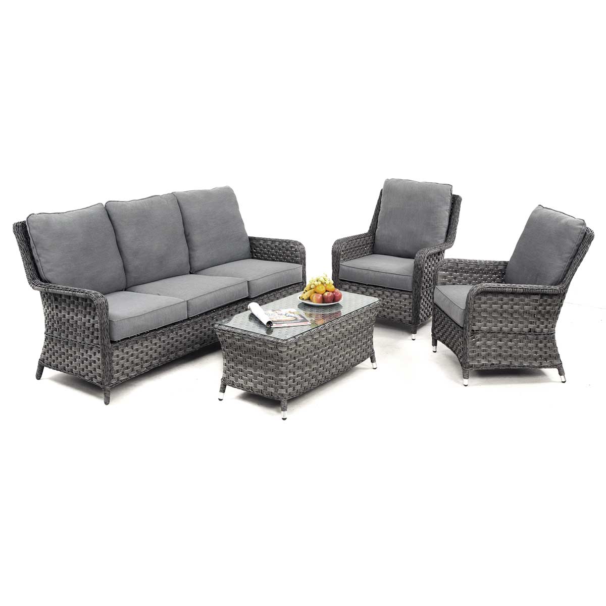 Victoria 3 Seat High Back Sofa Set in Grey