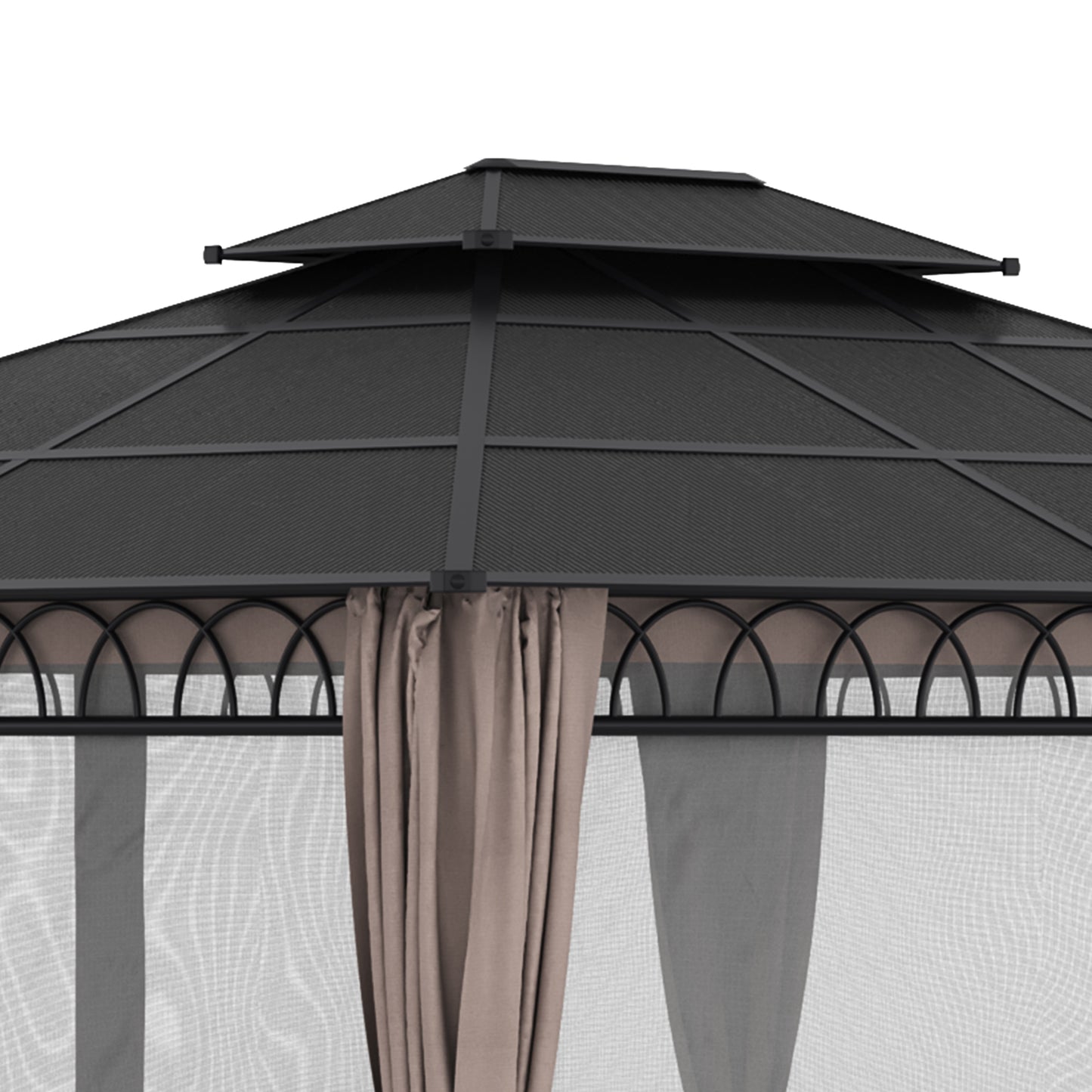 Outsunny 3.6 x 3m Outdoor Polycarbonate Hard Top Gazebo: Double Roof Hard Top with Nettings & Curtains for Garden in Black/Grey