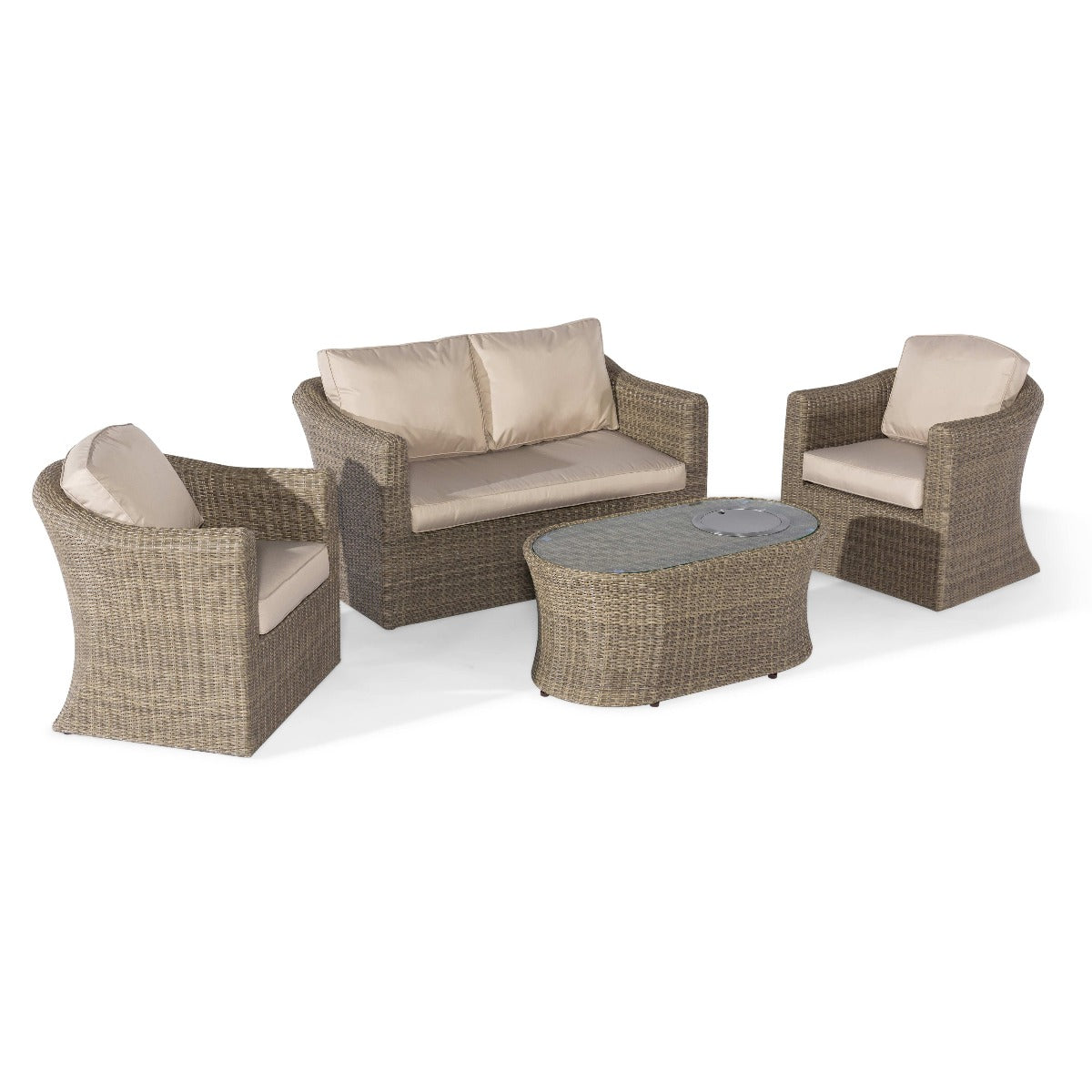 Winchester 2 Seat Sofa Set with Fire Pit Coffee Table in Natural