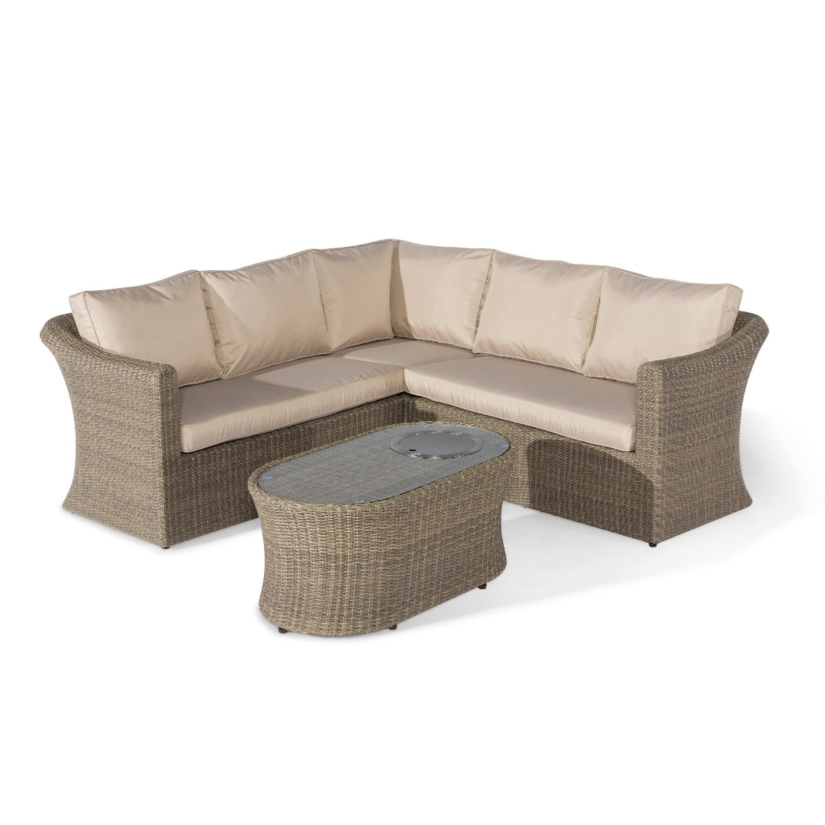 Winchester Small Corner Sofa Set with Fire Pit Coffee Table in Natural