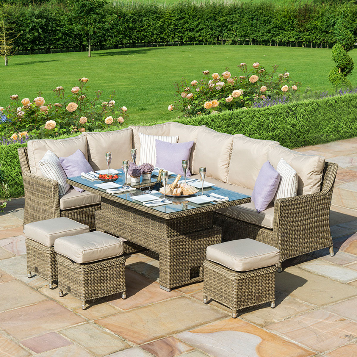 Winchester Corner Dining Set with Ice Bucket & Rising Table in Natural