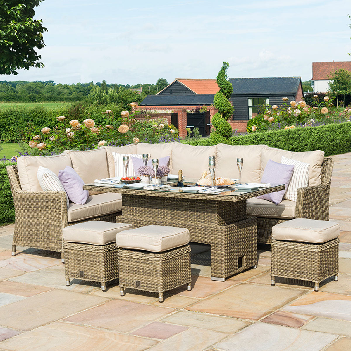 Winchester Corner Dining Set with Ice Bucket & Rising Table in Natural