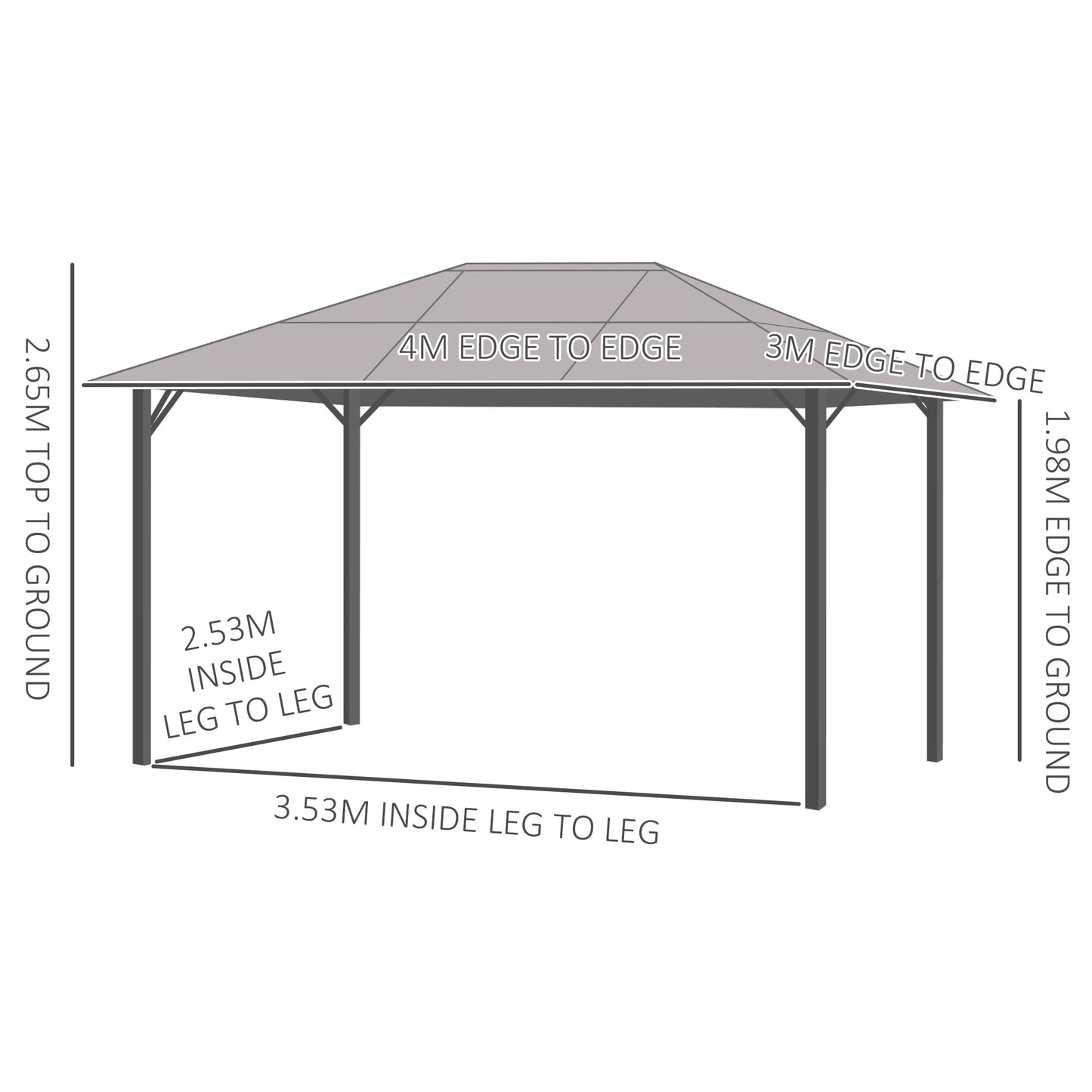 Outsunny 4 x 3m Garden Aluminium Gazebo with Hardtop Roof, Mesh Curtains & Side Walls in Grey