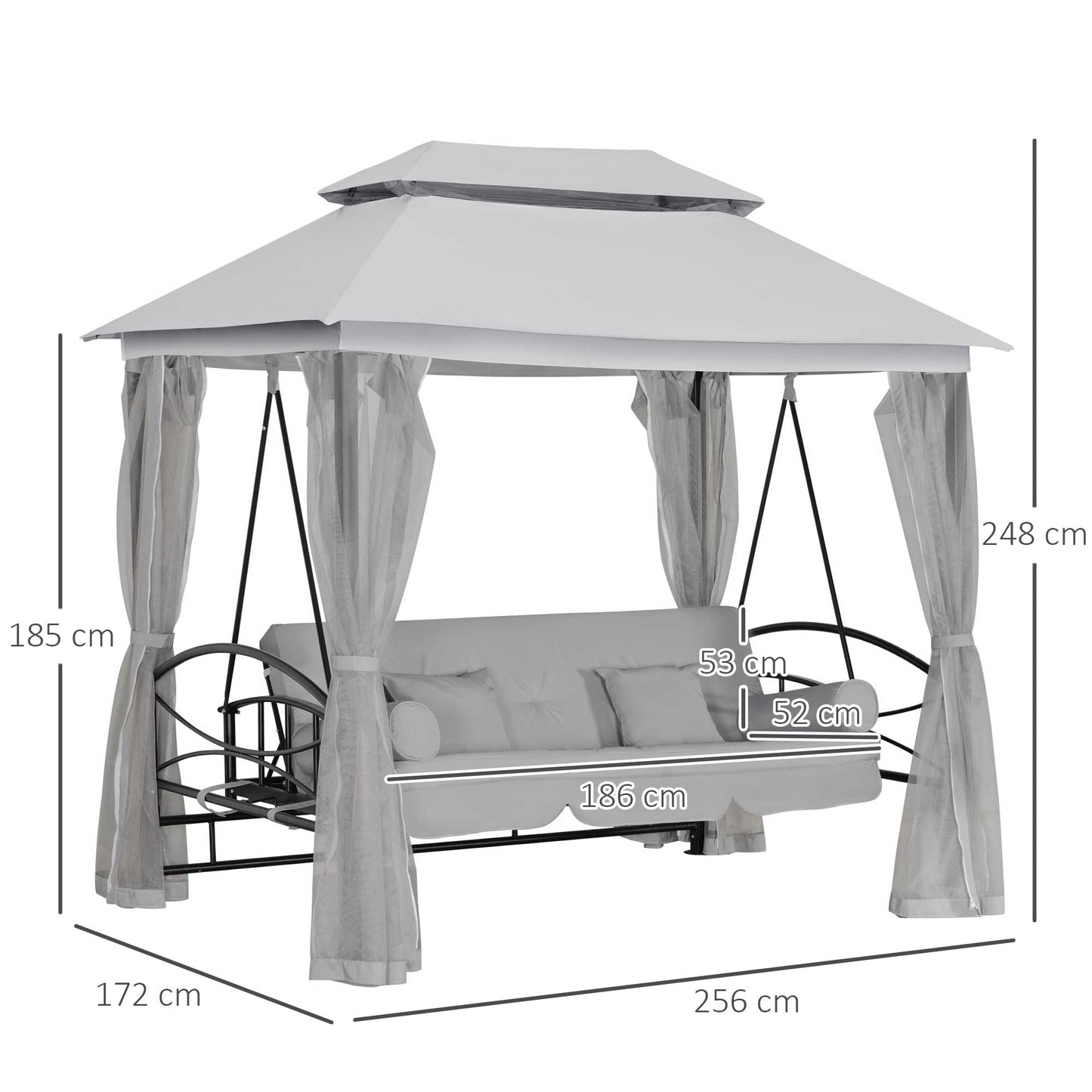 Outsunny 2in1 Convertible Swing Chair Bed: 3 Seater Hammock With Gazebo in Grey