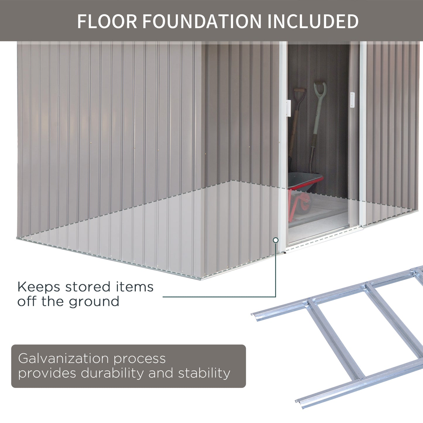 Outsunny 9 x 6 ft Metal Garden Storage Shed with Sloped Roof: Tool House with Foundation, Ventilation, and Double Door in Grey