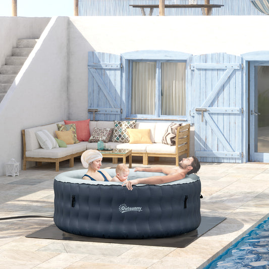 Outsunny Inflatable Round 180cm Jet Spa Hot Tub, Dark Blue and White: Includes, Cover, Filters & Floor Mat