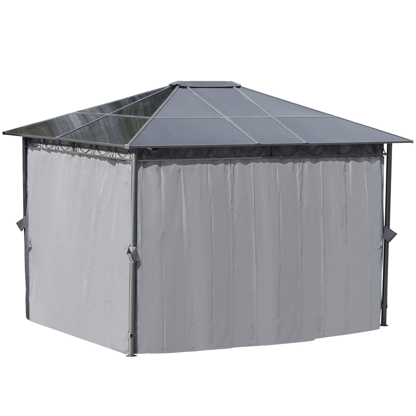 Outsunny 3.6 x 3m Hardtop Gazebo with UV Resistant Polycarbonate Roof with Steel & Aluminium Frame and Curtains in Grey