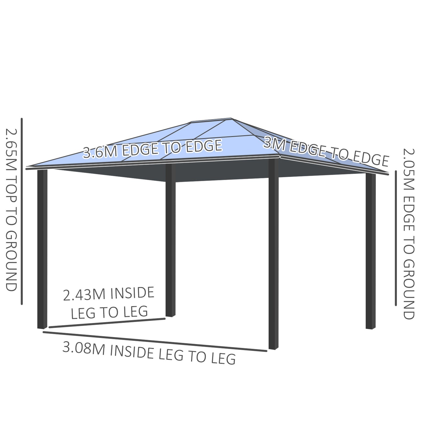 Outsunny 3.6 x 3m Hardtop Gazebo with UV Resistant Polycarbonate Roof & Aluminium Frame With Mosquito Netting and Curtains in Black/Dark Grey