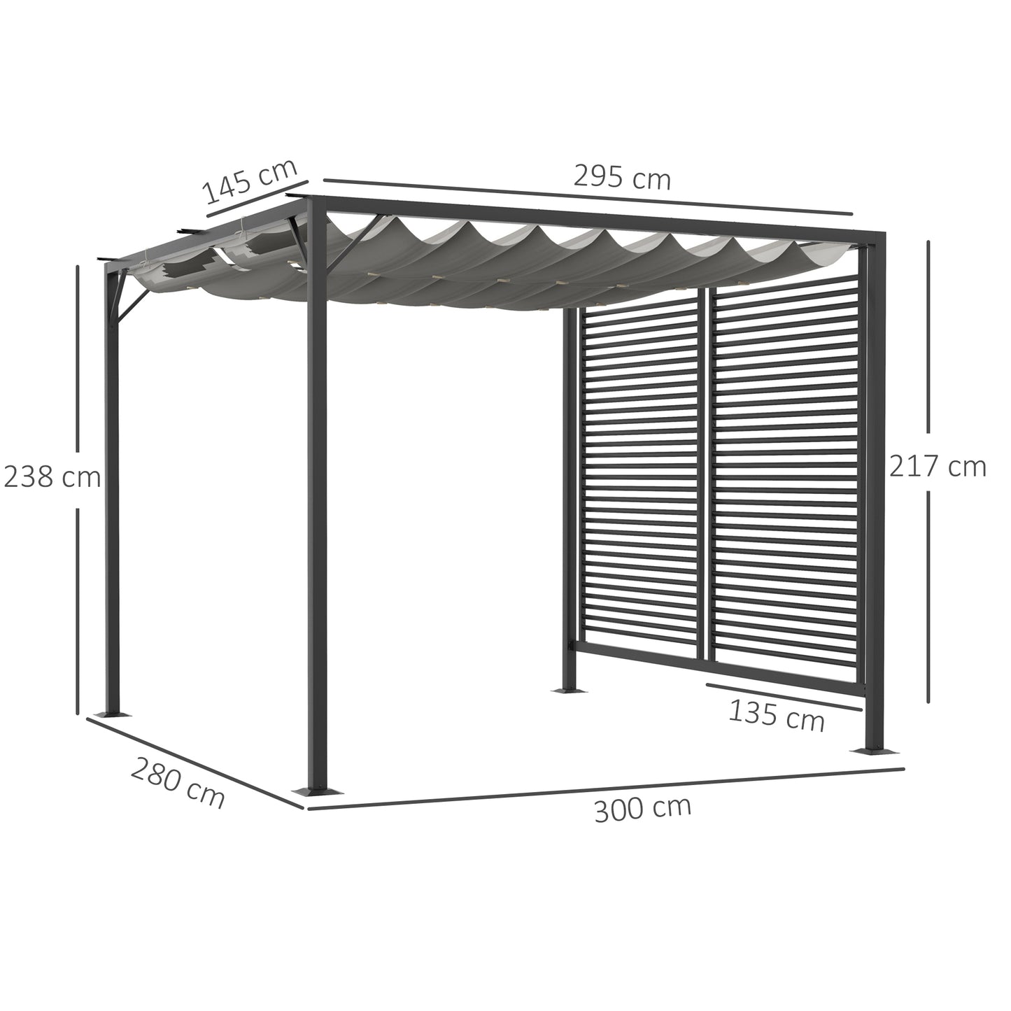 Outsunny 3 x 2.8m Metal Pergola with Retractable Fabric Roof in Grey