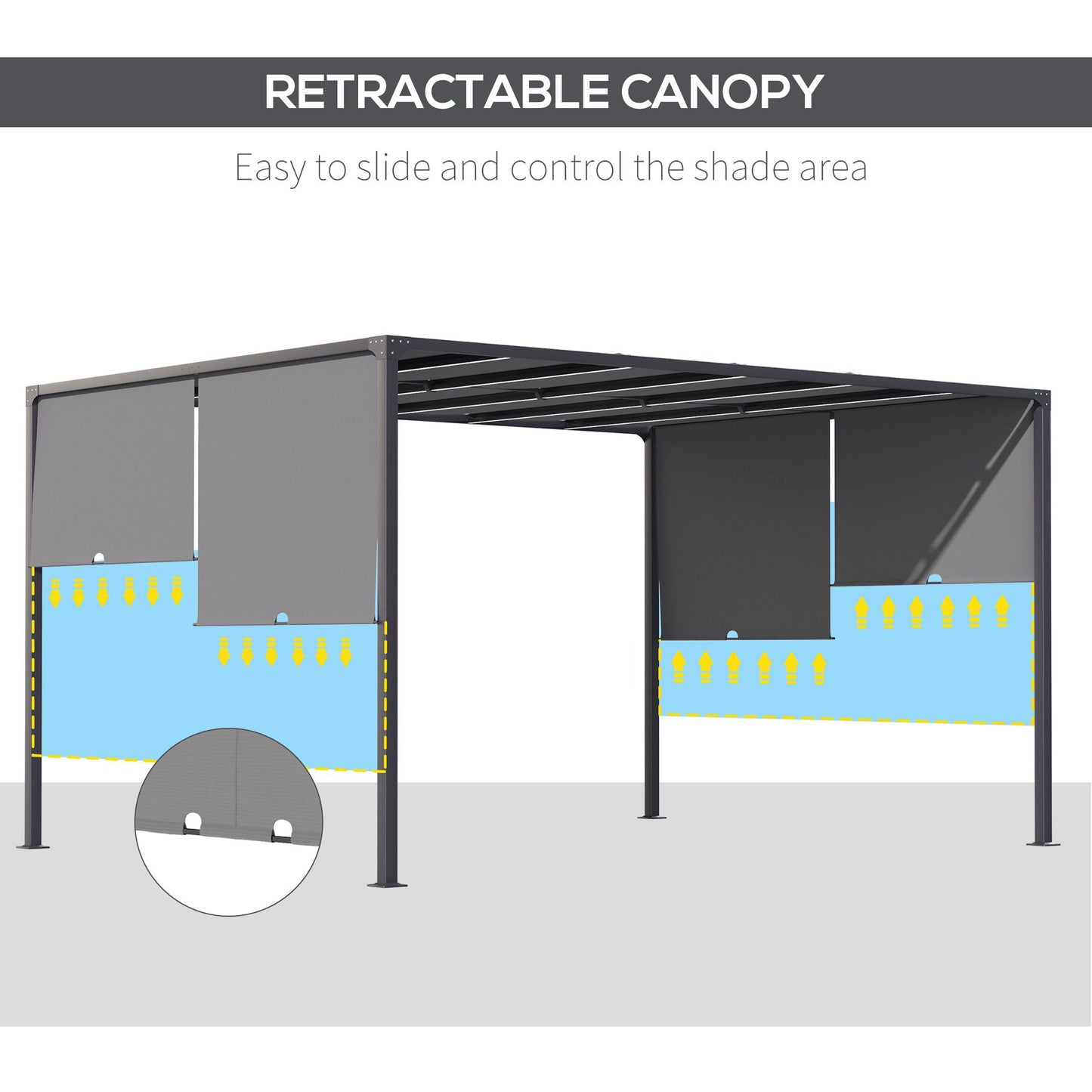 Outsunny 3m x 4m Metal Pergola with Retractable Roof: with LED Lights, Solar Powered in Dark Grey