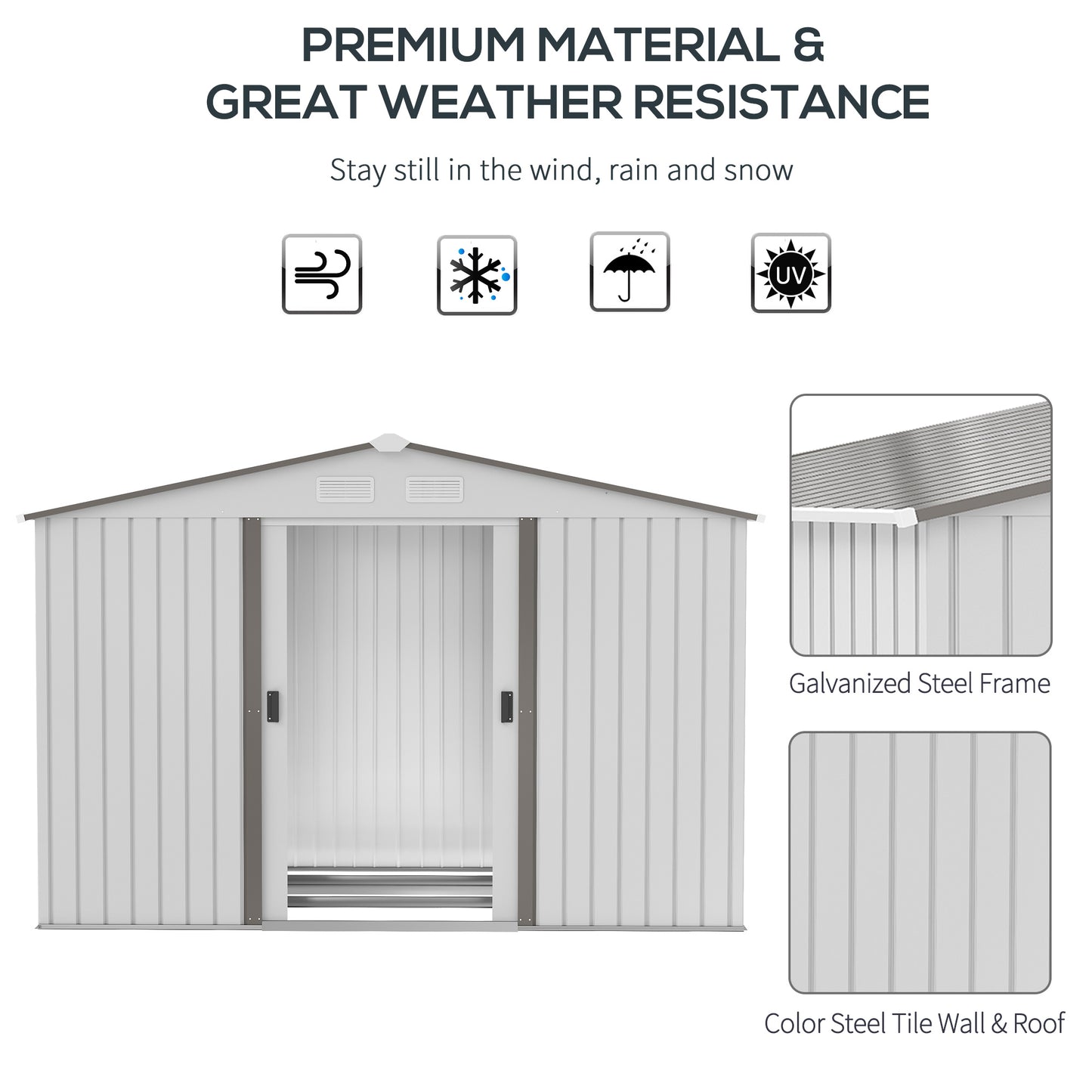 Outsunny 9 x 6FT Garden Storage Shed, Metal Outdoor Storage Shed House with Floor Foundation, Ventilation & Doors in Grey