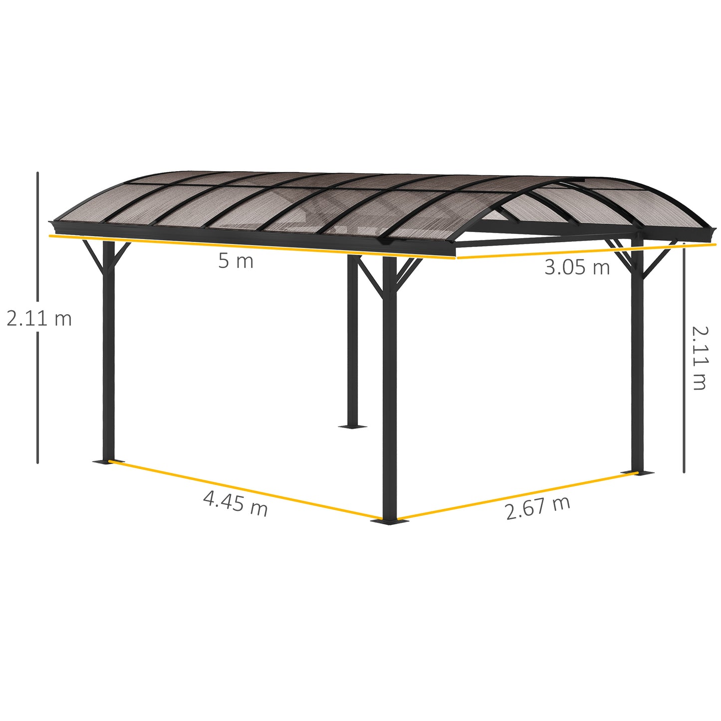 Outsunny 5 x 3m Hardtop Aluminium Pergola with Polycarbonate Roof in Brown