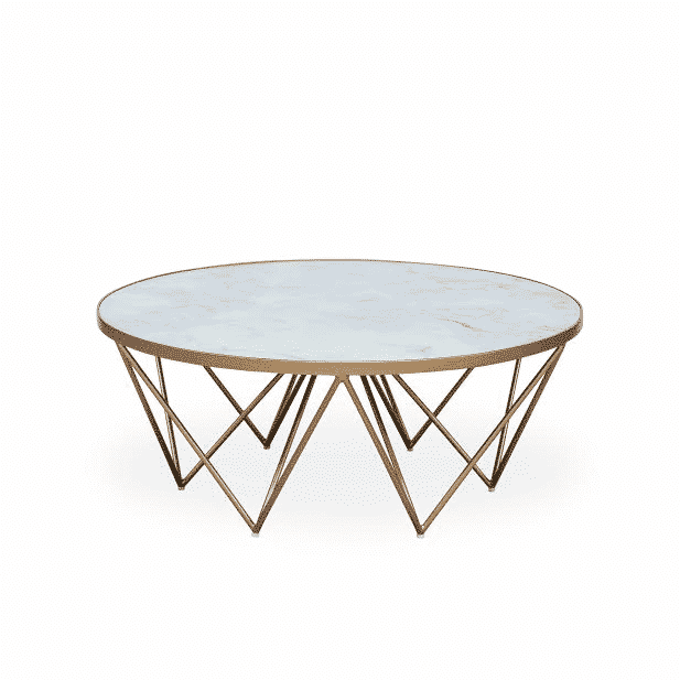 Crofton Round Coffee Table in White Marble Glass