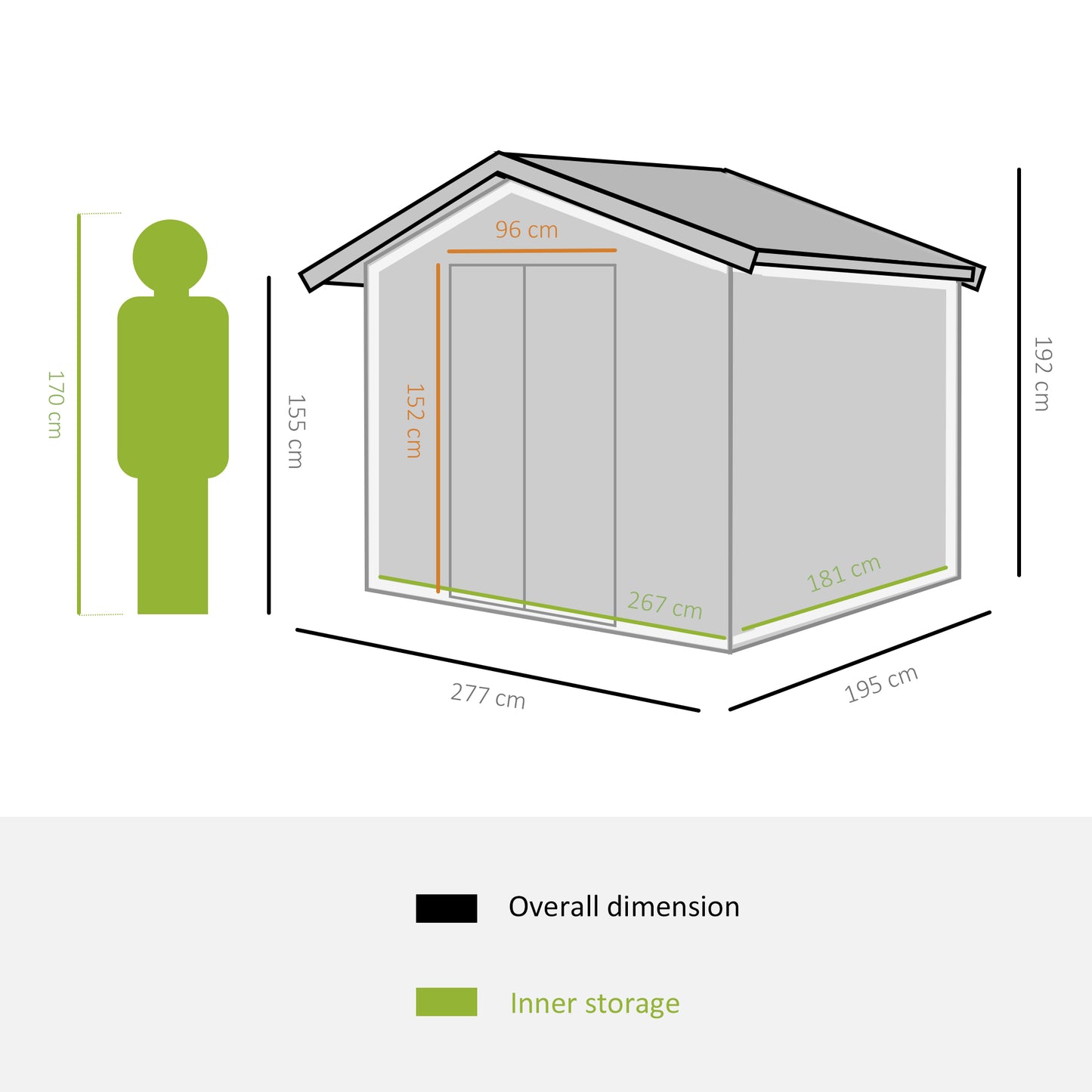 Outsunny 9 x 6FT Garden Roofed Metal Storage Shed with Foundation Ventilation & Doors in Dark Grey