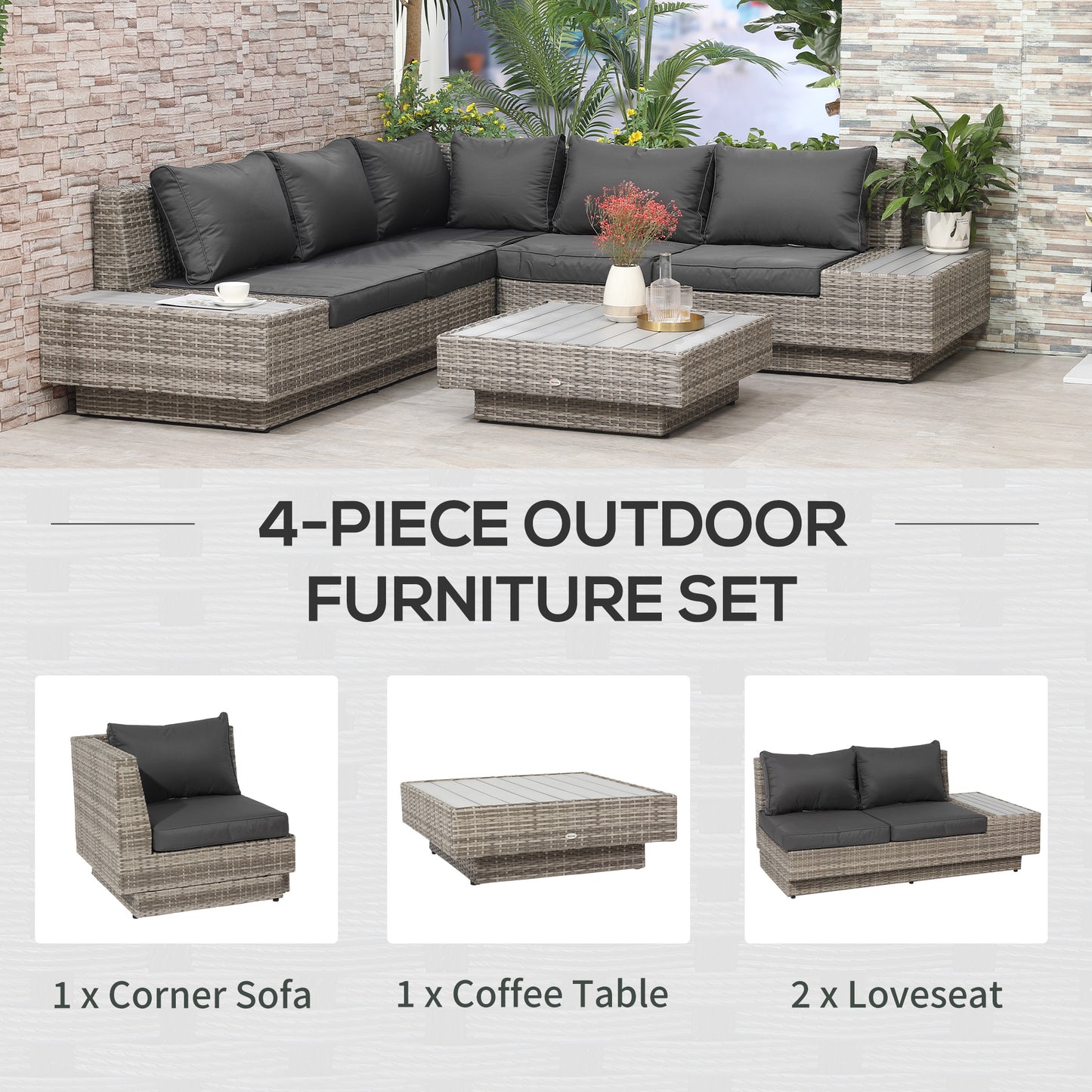 Outsunny 5-Seater Rattan Outdoor Sectional Corner Sofa and Coffee Table Set: Perfect For any Garden in Light Grey