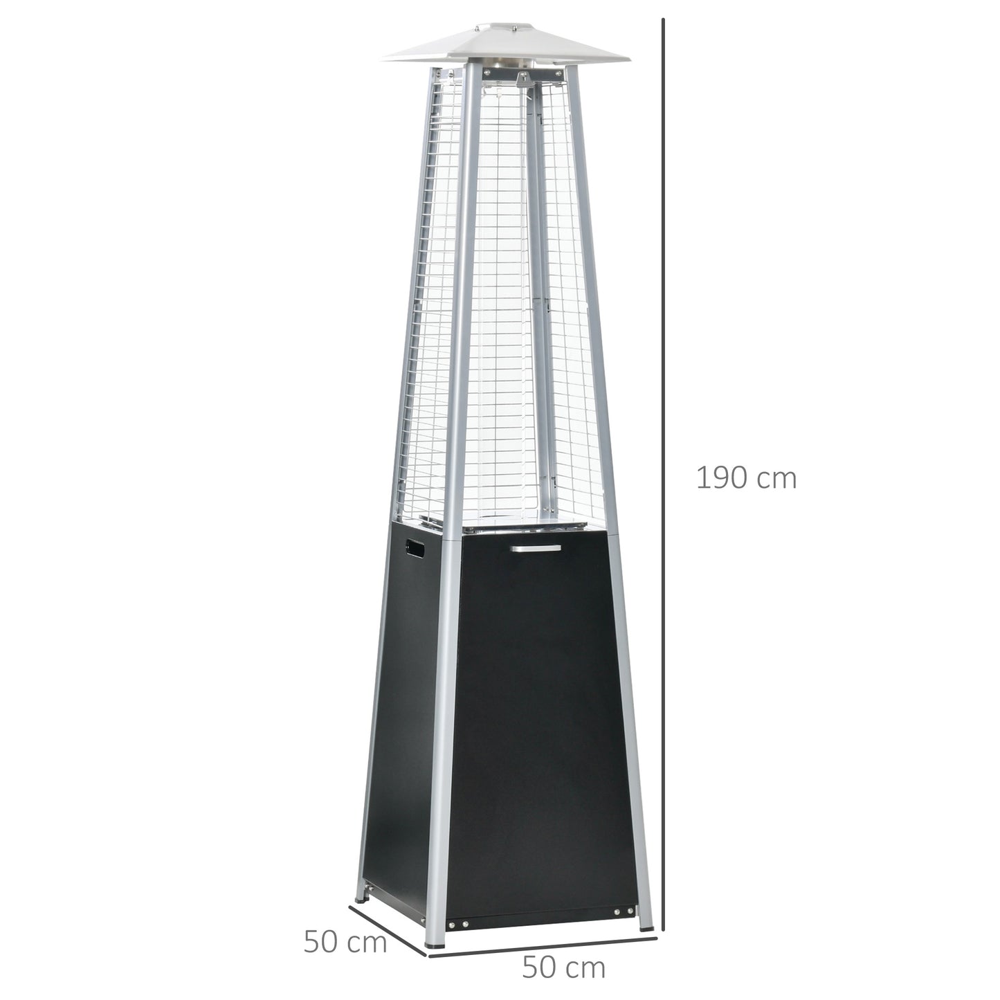 Outsunny 11.2KW Freestanding Pyramid Propane Heater: Wheels, Dust Cover, Black, 50 x 50 x 190cm