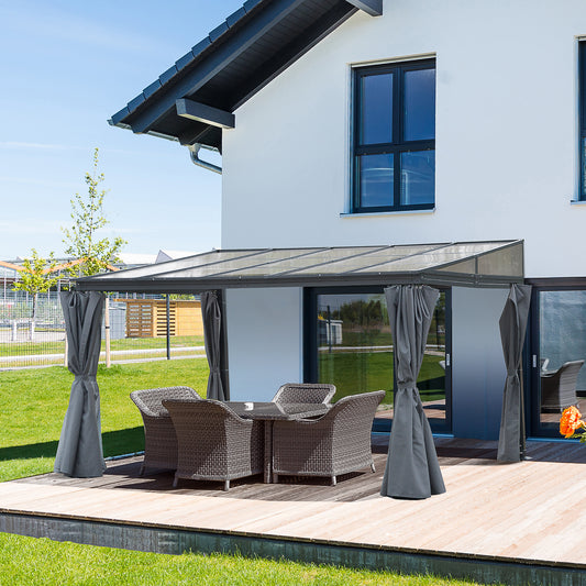 Outsunny 4 x 3m Outdoor Hardtop Aluminium Pergola: Wall Lean to Pergola with Curtains in Grey