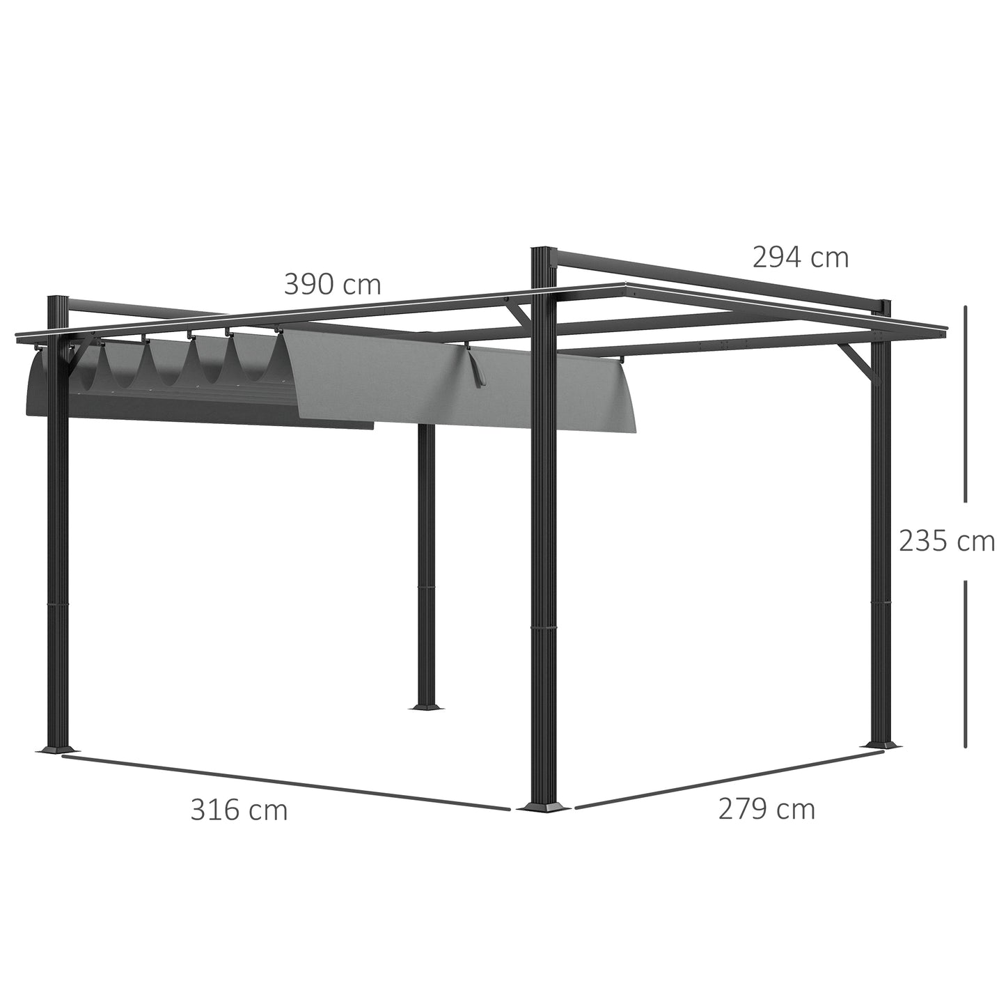 Outsunny 3 x 4m Retractable Pergola with Aluminium Frame in Dark Grey