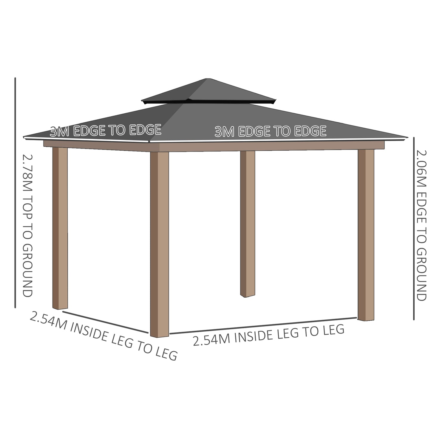 Outsunny 3 x 3m Outdoor Polycarbonate Gazebo With Double Roof Hard Top and Galvanised Steel Frame: With Nettings & Curtains in Black/Grey