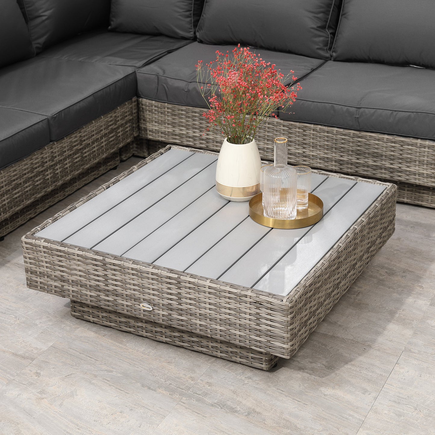 Outsunny 5-Seater Rattan Outdoor Sectional Corner Sofa and Coffee Table Set: Perfect For any Garden in Light Grey