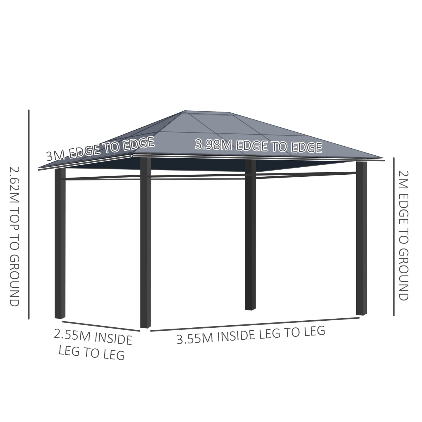 Outsunny 3 x 4m Hardtop Steel & Aluminium Gazebo with UV Resistant Polycarbonate Roof & Curtains in Grey