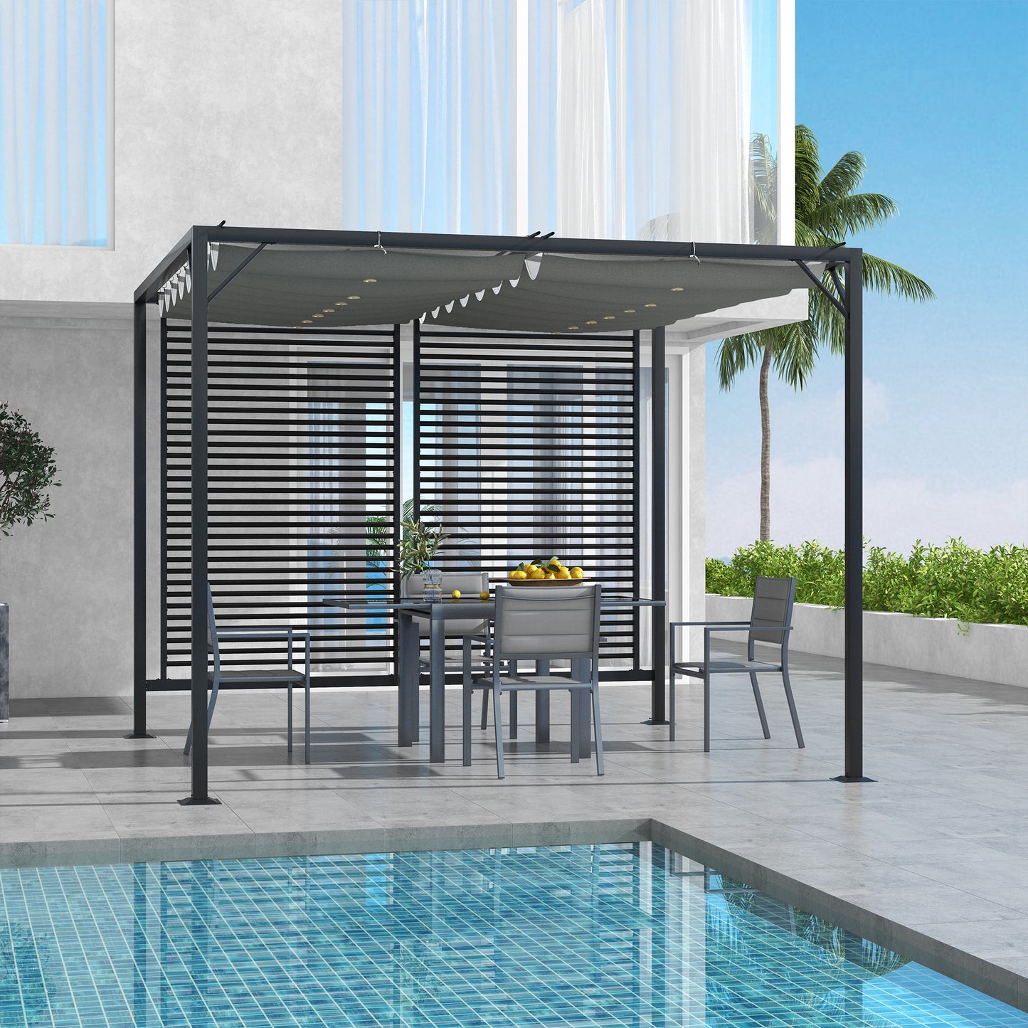 Outsunny 3 x 2.8m Metal Pergola with Retractable Fabric Roof in Grey