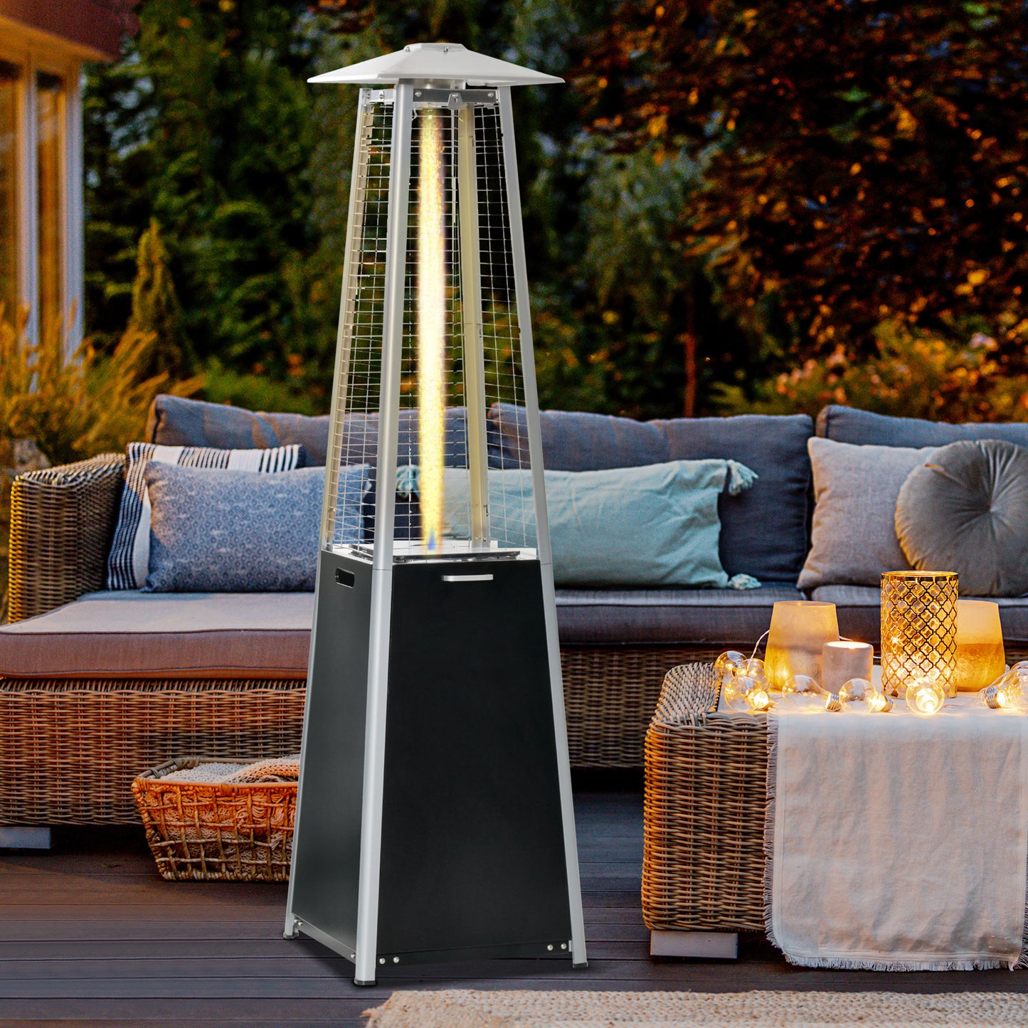 Outsunny 11.2KW Freestanding Pyramid Propane Heater: Wheels, Dust Cover, Black, 50 x 50 x 190cm