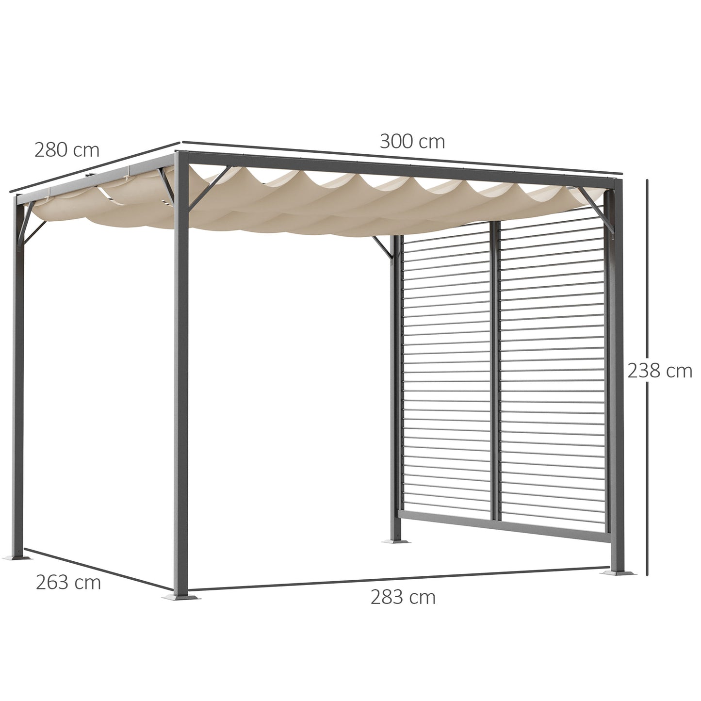 Outsunny 2.8m x 3m Retractable Metal Frame Outdoor Garden Pergola in Beige