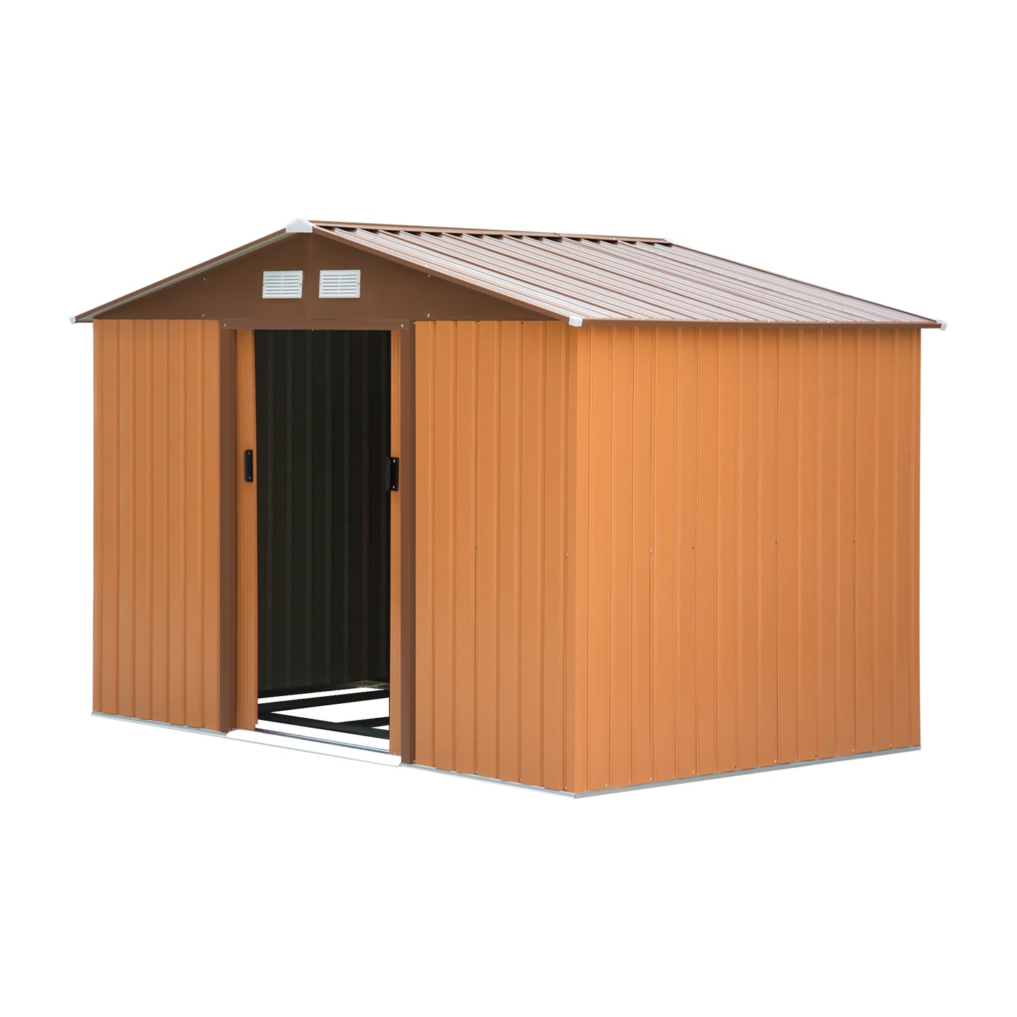 Outsunny 9 x 6FT Garden Metal Storage Shed with Foundation, Ventilation, and Double Doors in Tan