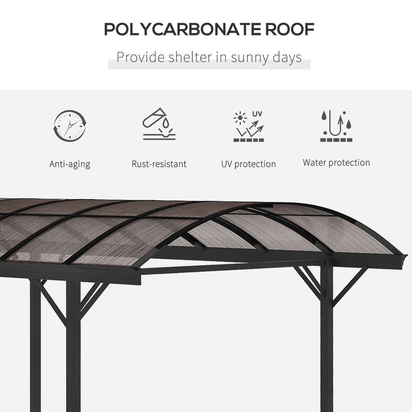 Outsunny 5 x 3m Hardtop Aluminium Pergola with Polycarbonate Roof in Brown