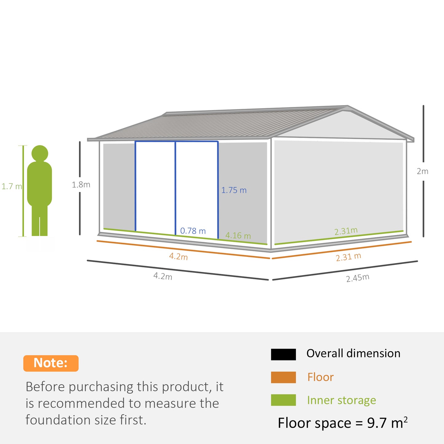 Outsunny 14x9 ft Lockable Garden Shed in Grey: Large Patio Roofed Tool Metal Storage Building