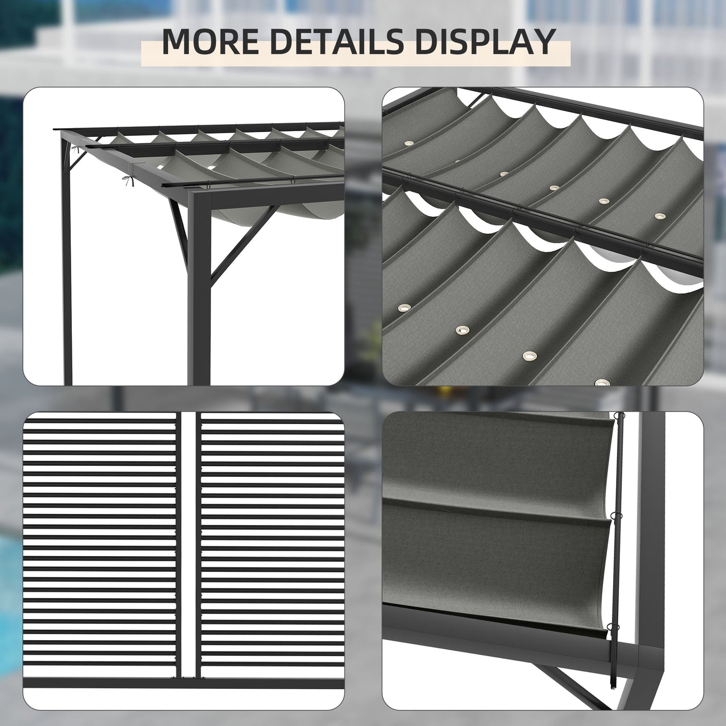 Outsunny 3 x 2.8m Metal Pergola with Retractable Fabric Roof in Grey